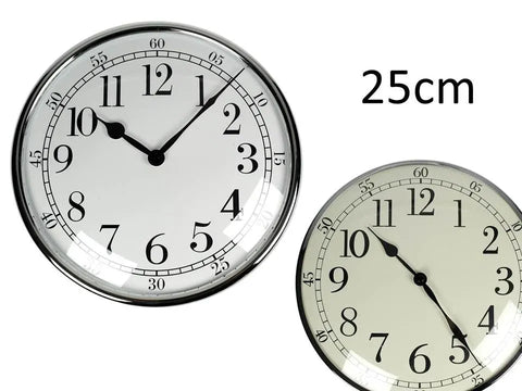 Bulk 12 25cm Plastic Silver Chrome Look Wall Clock 2 Asst Sml