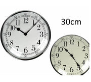 Bulk 10 30cm Plastic Silver Chrome Look Wall Clock 2 Asst Lrg In Australia - Darrahopens