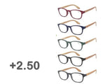 Bulk 24 Bamboo Look Arm Reading Glasses +2.5