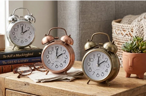 Bulk 12 Metal Twin Bell Table Clock 9x5.6x12.5cm 3 Asst Cols In Australia - Darrahopens