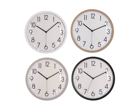 Bulk 10 30cm Modern Plastic Wall Clock Round 4 Asst