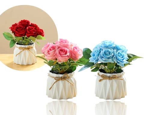Bulk 12 Artificial Rose In Pot 15x18hcm 3 Asst In Australia - Darrahopens