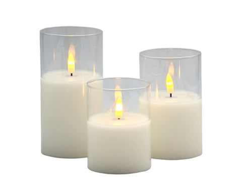 Bulk 12 Glass Tube Led Candle 7.5x12.5cm Flickering Flame