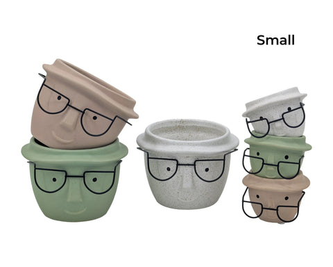 Bulk 18 Man W Metal Glasses Ceramic Pot Planter 9x6.5cmh 3asst In Australia - Darrahopens