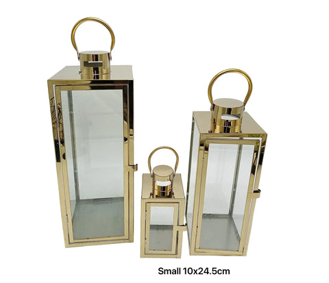 Bulk 8 Small Polish Gold Metal & Glass Lantern 10x24.5cmh In Australia - Darrahopens