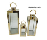 Bulk 6 Medium Polish Gold Metal & Glass Lantern 14x39cmh In Australia - Darrahopens