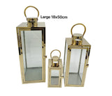 Bulk 4 Large Polish Gold Metal & Glass Lantern 18x50cmh In Australia - Darrahopens