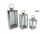 Bulk 8 Small Polish Silver Metal & Glass Lantern 10x24.5cmh