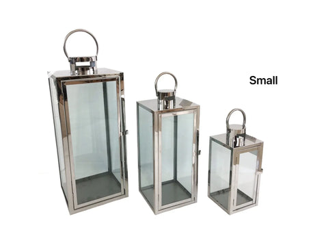 Bulk 8 Small Polish Silver Metal & Glass Lantern 10x24.5cmh