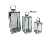 Bulk 6 Medium Polish Silver Metal & Glass Lantern 14x39cmh In Australia - Darrahopens