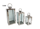 Bulk 4 Large Polish Silver Metal & Glass Lantern 18x50cmh In Australia - Darrahopens