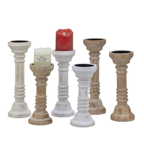 Bulk 8 Earthy Essence Wooden Candle Holder 9.7x32cm 2 Asst