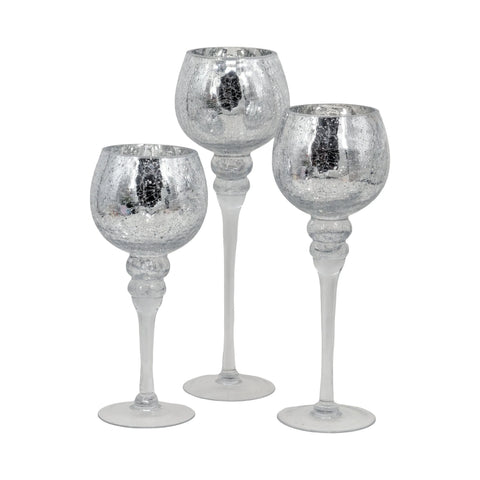 Bulk 2 Silver Crackle Candle Holder s/3 13x13x40cmh In Australia - Darrahopens
