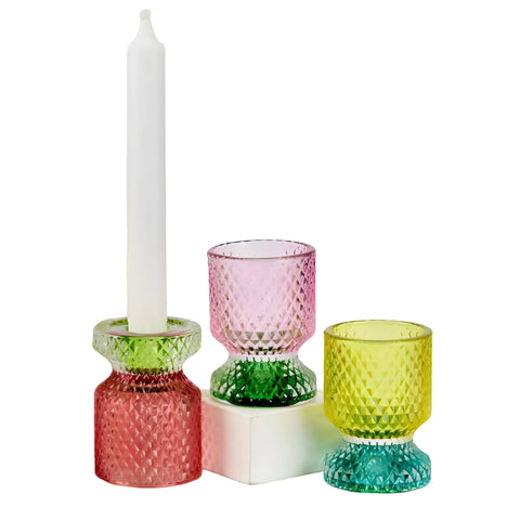 Bulk 24 Multicoloured Glass Candle Holder 6x6x8.5cm 3 Asst In Australia - Darrahopens