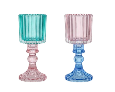Bulk 12 Multicoloured Glass Candle Holder 7.5x7.5x17.5cm 2 Asst In Australia - Darrahopens