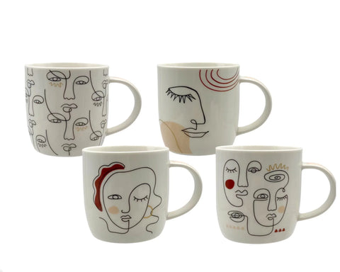 Bulk 36 Abstract Faces New Bone China Mug 340ml 4 Asst In Australia - Darrahopens