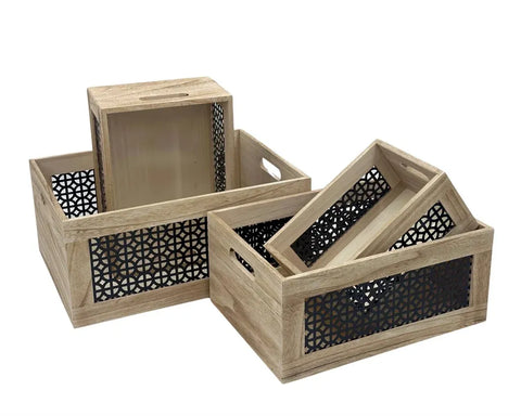 Bulk 4 Paulownia Wood Crate Black s/4 40x30x18cmh In Australia - Darrahopens