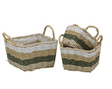 Bulk 4 Paper Rope Square Basket W Handle Set 3 22x14cm