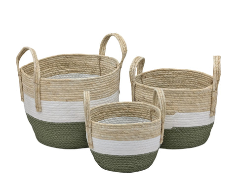 Bulk 4 Paper Rope Round Basket W Handle Set 3 33x26.5cm In Australia - Darrahopens