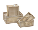 Bulk 2 Natural Wood Crate W Rattan Veneer Decor s/4 40x30x18cmh In Australia - Darrahopens