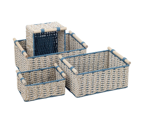 Bulk 2 Blue & Natural Paper Rope Storage Basket s/4 40x29x18h In Australia - Darrahopens