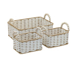 Bulk 4 Natural & White Paper Rope Basket W Bead Handle 32x23x12/18h In Australia - Darrahopens