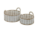Bulk 6 Natural & White Paper Rope Basket W Bead Handle d25xh11/17cm In Australia - Darrahopens