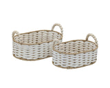 Bulk 6 Natural & White Paper Rope Basket W Bead Handle 30x20x10/16h In Australia - Darrahopens