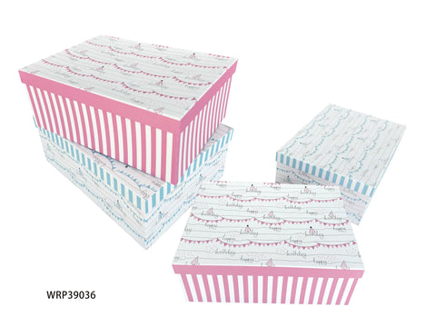 Bulk 2 Happy Birthday Stripe Gift Box Set 18 43x34x16cm 2 Asst Cols In Australia - Darrahopens