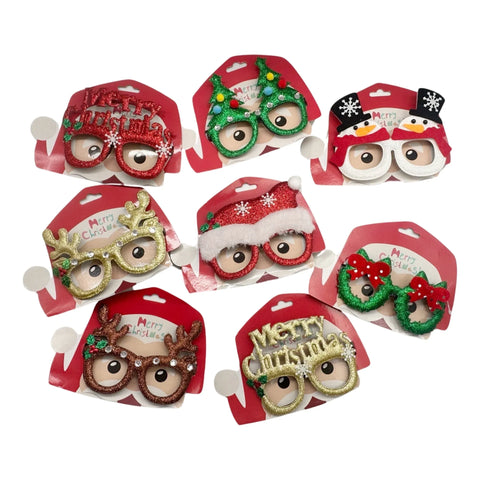 Bulk 48 Xmas Glitter Party Glasses 8 Asst In Australia - Darrahopens