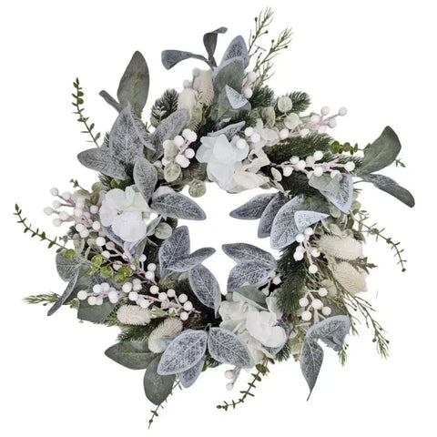 Xmas White Hydrangea & Berry Wreath 55cm In Australia - Darrahopens