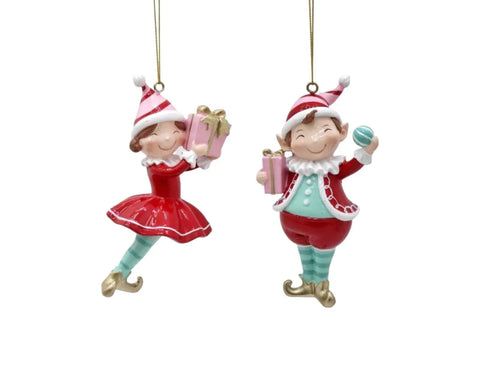 Bulk 12 Xmas Candyland Boy&girl Hanging Elf Resin 12cm In Australia - Darrahopens