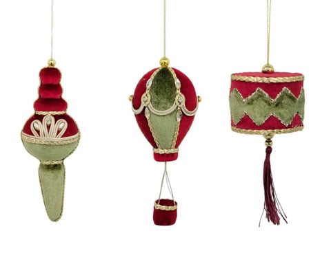 Bulk 24 Xmas Red & Green Velvet Ornament 18/22cm 3 Asst In Australia - Darrahopens