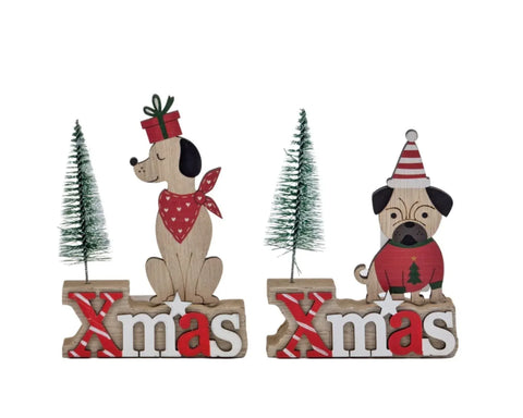 Bulk 24 Xmas Mdf Dog & Tree Deco 9x13cm 2 Asst In Australia - Darrahopens