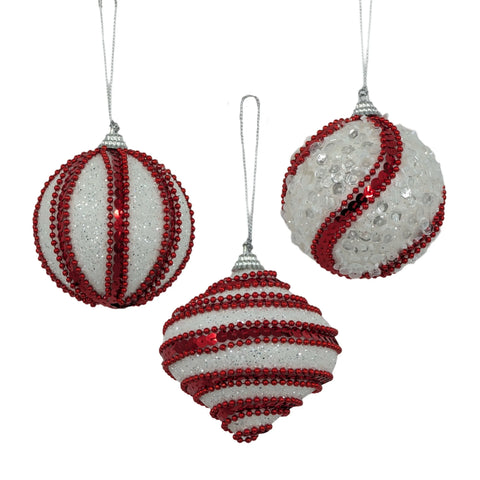 Bulk 24 Xmas R&w Glitter Bauble Ornaments 10cm 3 Asst In Australia - Darrahopens