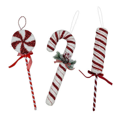 Bulk 24 Xmas R&w Glitter Lollipop Candycane Hanging 34-38cm 2 Asst In Australia - Darrahopens