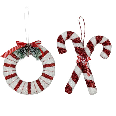 Bulk 12 Xmas R&w Glitter Candycanewreath Hanging 25cm In Australia - Darrahopens
