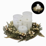 Bulk 4 Xmas Led Candle Set Green&gold Wreath On Tray 26x26x15cm In Australia - Darrahopens