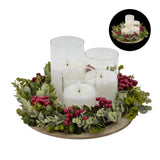 Bulk 4 Xmas Led Candle Set Green&red Wreath On Tray 26x26x15cm In Australia - Darrahopens