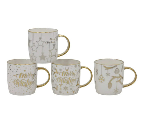 Bulk 24 Gold Foiled Xmas Mug 370ml 4 Asst In Australia - Darrahopens