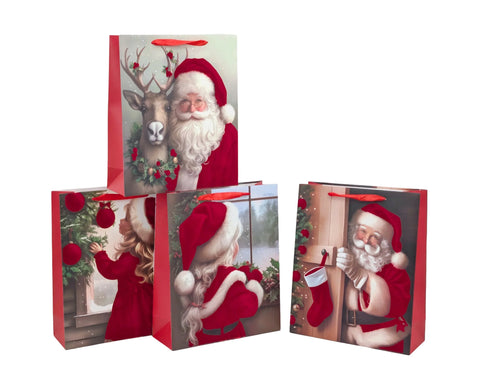 Bulk 48 Flocked Velvet Santa Gift Bag Lrg 32x26x12cm 4 Asst In Australia - Darrahopens