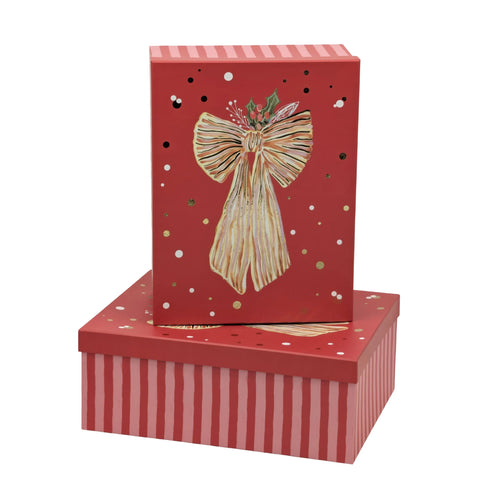 Bulk 2 Red Bow Foiled Xmas Gift Box Set 18 43x34x16cm In Australia - Darrahopens