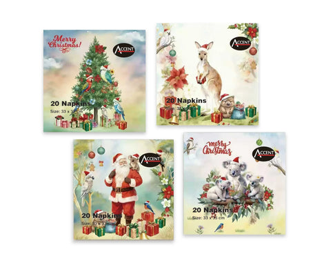 Bulk 48 Aussie Native Xmas Napkin 2ply pk20 33x33cm In Australia - Darrahopens