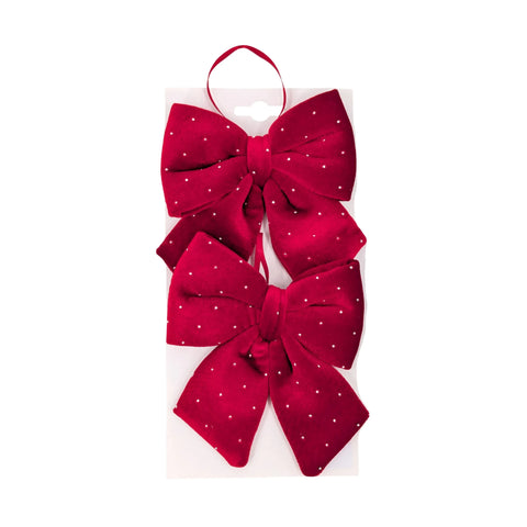 Bulk 24 Diamond & Velvet Red Bow pk2 12x13cm