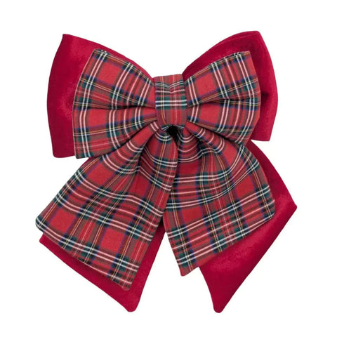Bulk 12 Xmas Layered Velvet & Tartan Bow 35x40cm In Australia - Darrahopens