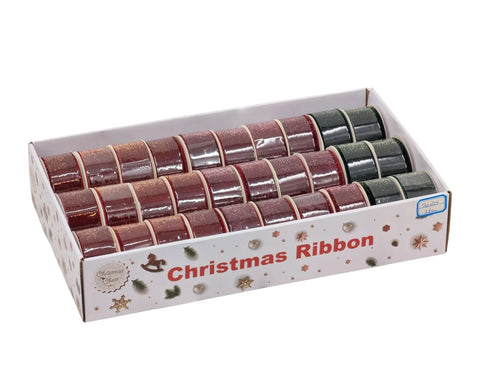 Bulk 30 Xmas Glitter Velvet Ribbon 3.8cmx3m pk30 3 Asst In Australia - Darrahopens