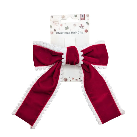 Bulk 24 Velvet Pom Pom Bow Hair Clip Size: 13.5x17cm