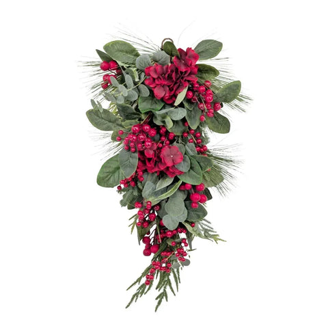 Bulk 4 Xmas Heritage Hydrangea & Berry Drop 71cm In Australia - Darrahopens