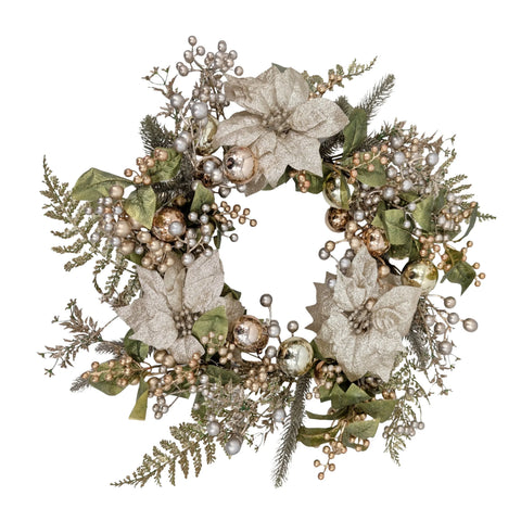 Bulk 3 Xmas Champagne Poinsettia Luxe Wreath 66x12cm In Australia - Darrahopens