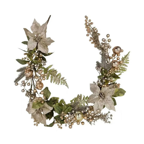 Bulk 4 Xmas Champagne Poinsettia Luxe Garland 150cm In Australia - Darrahopens